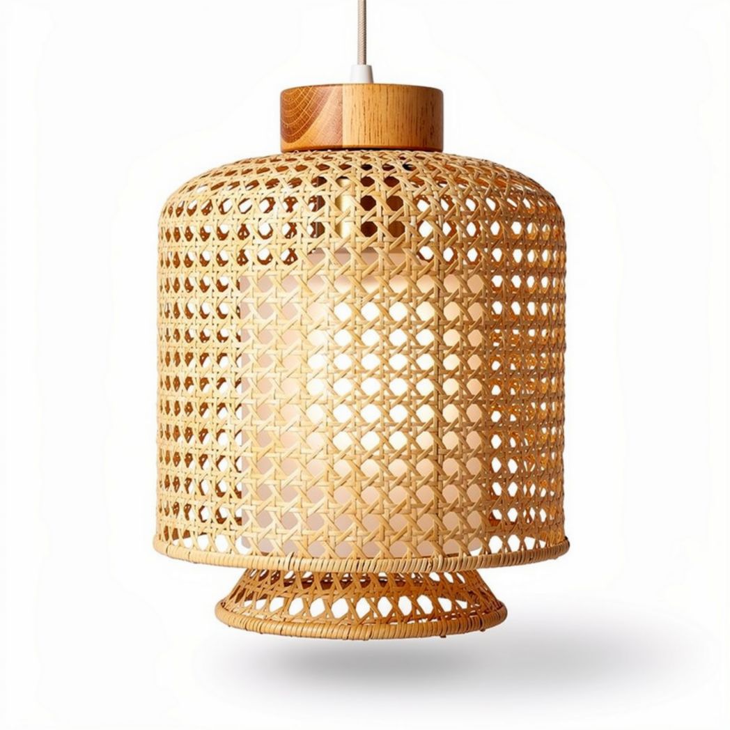 Lampa wisząca z rattanu w kolorze naturalnym średnica 30 cm wysokość 40 cm