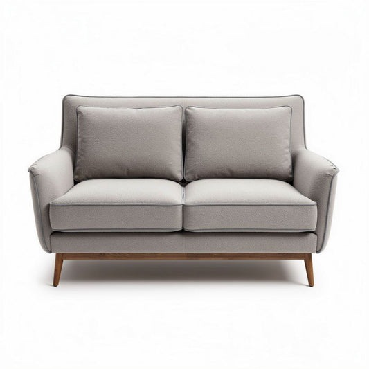 Sofa dwuosobowa z szaro-beżowym obiciem i drewnianymi nogami 150 x 80 x 80cm