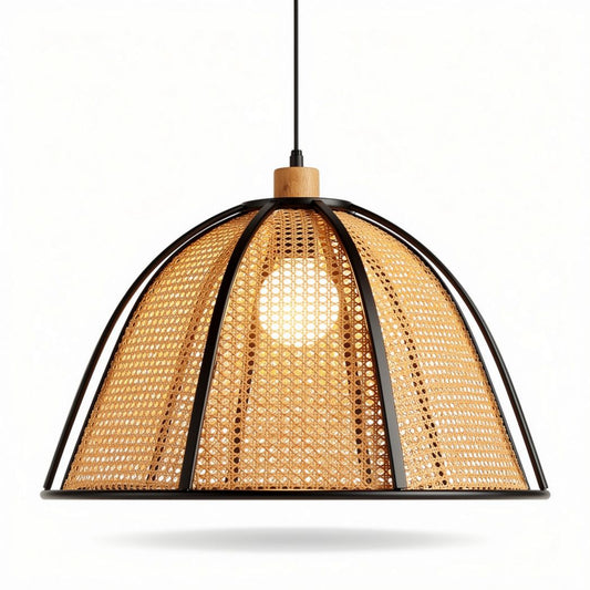 Lampa wisząca z rattanu w kolorze naturalnym o średnicy 30 cm